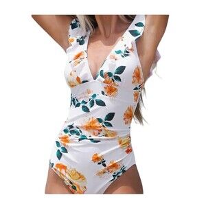 Cupshe White Floral Live Life On The Beach Swimsuit NWT Size S
